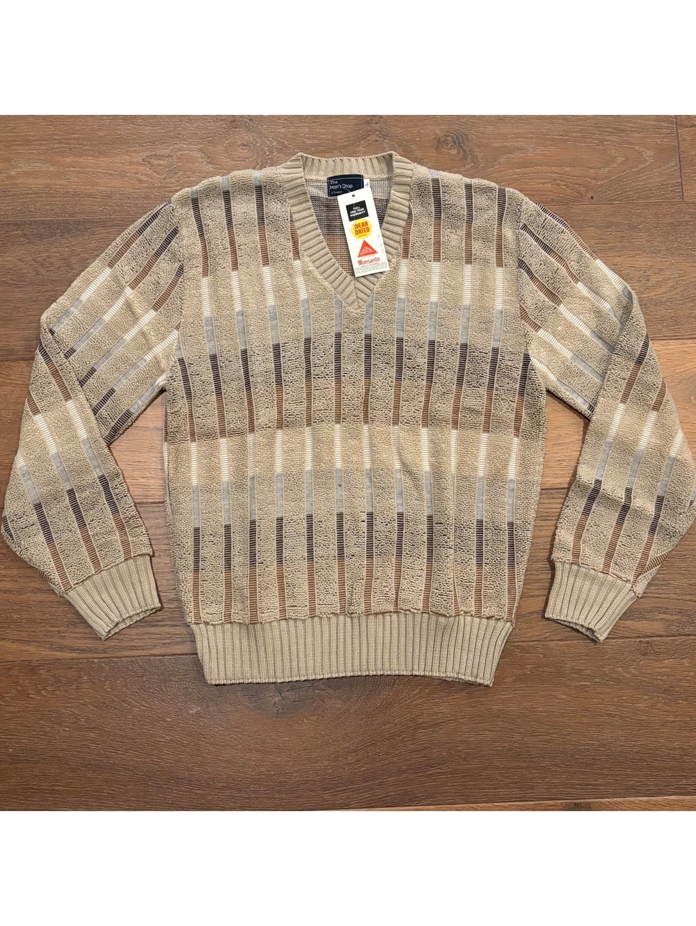 Vintage 70s Deadstock NWT, JCPenney Mens V-Neck Textured Shirt, Large